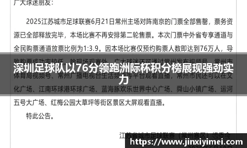 深圳足球队以76分领跑洲际杯积分榜展现强劲实力